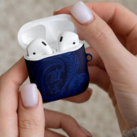 Hawaiian Turtle and Shark AirPods Case Kakau Tribal with Polynesian Pattern Blue Color