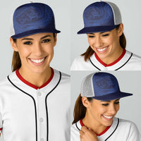 Hawaiian Turtle and Shark Baseball Net Cap Kakau Tribal with Polynesian Pattern Blue Color