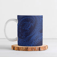 Hawaiian Turtle and Shark Ceramic Mug Kakau Tribal with Polynesian Pattern Blue Color