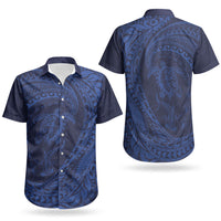 Hawaiian Turtle and Shark Couples Matching Summer Maxi Dress and Hawaiian Shirt Kakau Tribal with Polynesian Pattern Blue Color