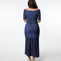 Hawaiian Turtle and Shark Puletasi Kakau Tribal with Polynesian Pattern Blue Color