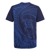 Hawaiian Turtle and Shark Rugby Jersey Kakau Tribal with Polynesian Pattern Blue Color