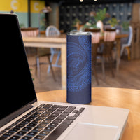 Hawaiian Turtle and Shark Skinny Tumbler Kakau Tribal with Polynesian Pattern Blue Color