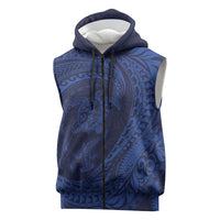 Hawaiian Turtle and Shark Sleeveless Zip Hoodie Kakau Tribal with Polynesian Pattern Blue Color LT03 Blue - Polynesian Pride