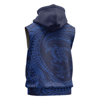 Hawaiian Turtle and Shark Sleeveless Zip Hoodie Kakau Tribal with Polynesian Pattern Blue Color LT03 - Polynesian Pride