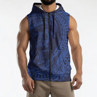 Hawaiian Turtle and Shark Sleeveless Zip Hoodie Kakau Tribal with Polynesian Pattern Blue Color LT03 - Polynesian Pride