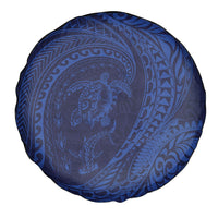 Hawaiian Turtle and Shark Spare Tire Cover Kakau Tribal with Polynesian Pattern Blue Color