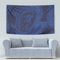 Hawaiian Turtle and Shark Tapestry Kakau Tribal with Polynesian Pattern Blue Color
