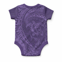 Hawaiian Turtle and Shark Baby Onesie Kakau Tribal with Polynesian Pattern Purple Color