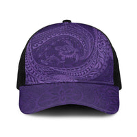 Hawaiian Turtle and Shark Baseball Net Cap Kakau Tribal with Polynesian Pattern Purple Color