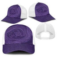 Hawaiian Turtle and Shark Baseball Net Cap Kakau Tribal with Polynesian Pattern Purple Color