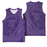 Hawaiian Turtle and Shark Basketball Jersey Kakau Tribal with Polynesian Pattern Purple Color LT03 - Polynesian Pride