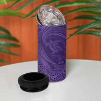 Hawaiian Turtle and Shark 4 in 1 Can Cooler Tumbler Kakau Tribal with Polynesian Pattern Purple Color