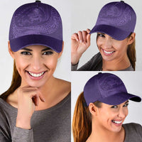 Hawaiian Turtle and Shark Classic Cap Kakau Tribal with Polynesian Pattern Purple Color