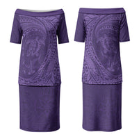 Hawaiian Turtle and Shark Couples Matching Puletasi and Hawaiian Shirt Kakau Tribal with Polynesian Pattern Purple Color
