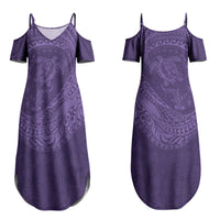 Hawaiian Turtle and Shark Couples Matching Summer Maxi Dress and Hawaiian Shirt Kakau Tribal with Polynesian Pattern Purple Color