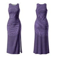 Hawaiian Turtle and Shark Couples Matching Tank Maxi Dress and Hawaiian Shirt Kakau Tribal with Polynesian Pattern Purple Color