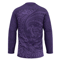 Hawaiian Turtle and Shark Hockey Jersey Kakau Tribal with Polynesian Pattern Purple Color LT03 - Polynesian Pride