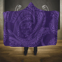 Hawaiian Turtle and Shark Hooded Blanket Kakau Tribal with Polynesian Pattern Purple Color