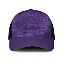 Hawaiian Turtle and Shark Mesh Trucker Cap Kakau Tribal with Polynesian Pattern Purple Color