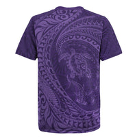 Hawaiian Turtle and Shark Rugby Jersey Kakau Tribal with Polynesian Pattern Purple Color