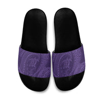 Hawaiian Turtle and Shark Slide Sandals Kakau Tribal with Polynesian Pattern Purple Color