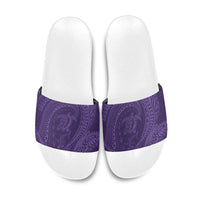 Hawaiian Turtle and Shark Slide Sandals Kakau Tribal with Polynesian Pattern Purple Color