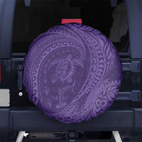 Hawaiian Turtle and Shark Spare Tire Cover Kakau Tribal with Polynesian Pattern Purple Color