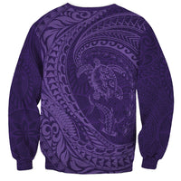 Hawaiian Turtle and Shark Sweatshirt Kakau Tribal with Polynesian Pattern Purple Color