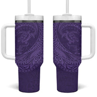 Hawaiian Turtle and Shark Tumbler With Handle Kakau Tribal with Polynesian Pattern Purple Color