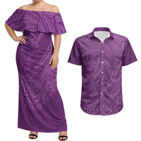 Hawaiian Turtle and Shark Couples Matching Off Shoulder Maxi Dress and Hawaiian Shirt Kakau Tribal with Polynesian Pattern Pink Color