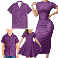 Hawaiian Turtle and Shark Family Matching Short Sleeve Bodycon Dress and Hawaiian Shirt Kakau Tribal with Polynesian Pattern Pink Color