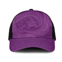 Hawaiian Turtle and Shark Mesh Trucker Cap Kakau Tribal with Polynesian Pattern Pink Color
