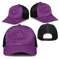 Hawaiian Turtle and Shark Mesh Trucker Cap Kakau Tribal with Polynesian Pattern Pink Color