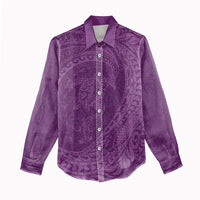 Hawaiian Turtle and Shark Women Casual Shirt Kakau Tribal with Polynesian Pattern Pink Color