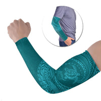 Hawaiian Turtle and Shark Arm Sleeves Kakau Tribal with Polynesian Pattern Turquoise Color