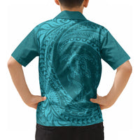 Hawaiian Turtle and Shark Kid Hawaiian Shirt Kakau Tribal with Polynesian Pattern Turquoise Color LT03 - Polynesian Pride