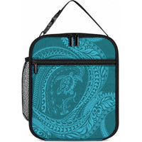 Hawaiian Turtle and Shark Lunch Bag Kakau Tribal with Polynesian Pattern Turquoise Color
