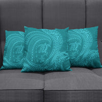 Hawaiian Turtle and Shark Pillow Cover Kakau Tribal with Polynesian Pattern Turquoise Color