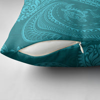 Hawaiian Turtle and Shark Pillow Cover Kakau Tribal with Polynesian Pattern Turquoise Color