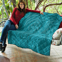 Hawaiian Turtle and Shark Quilt Kakau Tribal with Polynesian Pattern Turquoise Color