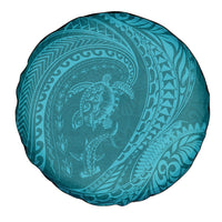 Hawaiian Turtle and Shark Spare Tire Cover Kakau Tribal with Polynesian Pattern Turquoise Color