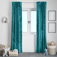 Hawaiian Turtle and Shark Window Curtain Kakau Tribal with Polynesian Pattern Turquoise Color