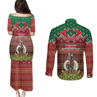 Vanuatu Christmas Couples Matching Puletasi Dress and Long Sleeve Button Shirts Pig Tusk Beautiful Merry Xmas Snowflake LT03 - Polynesian Pride