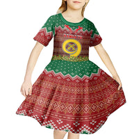 Vanuatu Christmas Kid Short Sleeve Dress Pig Tusk Beautiful Merry Xmas Snowflake LT03 - Polynesian Pride