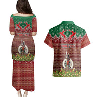Personalised Vanuatu Christmas Couples Matching Puletasi Dress and Hawaiian Shirt Pig Tusk Beautiful Merry Xmas Snowflake LT03 - Polynesian Pride