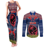 Guam Christmas Couples Matching Tank Maxi Dress and Long Sleeve Button Shirts Chamorro Guam Tattoos Beautiful Merry Xmas Snowflake LT03 Blue - Polynesian Pride