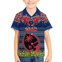 Guam Christmas Family Matching Off Shoulder Short Dress and Hawaiian Shirt Chamorro Guam Tattoos Beautiful Merry Xmas Snowflake LT03 Son's Shirt Blue - Polynesian Pride
