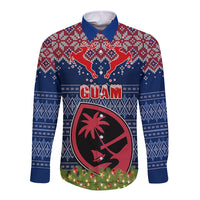 Guam Christmas Long Sleeve Button Shirt Chamorro Guam Tattoos Beautiful Merry Xmas Snowflake LT03 Unisex Blue - Polynesian Pride