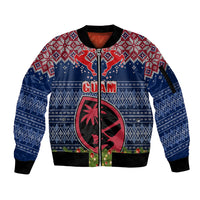 Guam Christmas Sleeve Zip Bomber Jacket Chamorro Guam Tattoos Beautiful Merry Xmas Snowflake LT03 Unisex Blue - Polynesian Pride